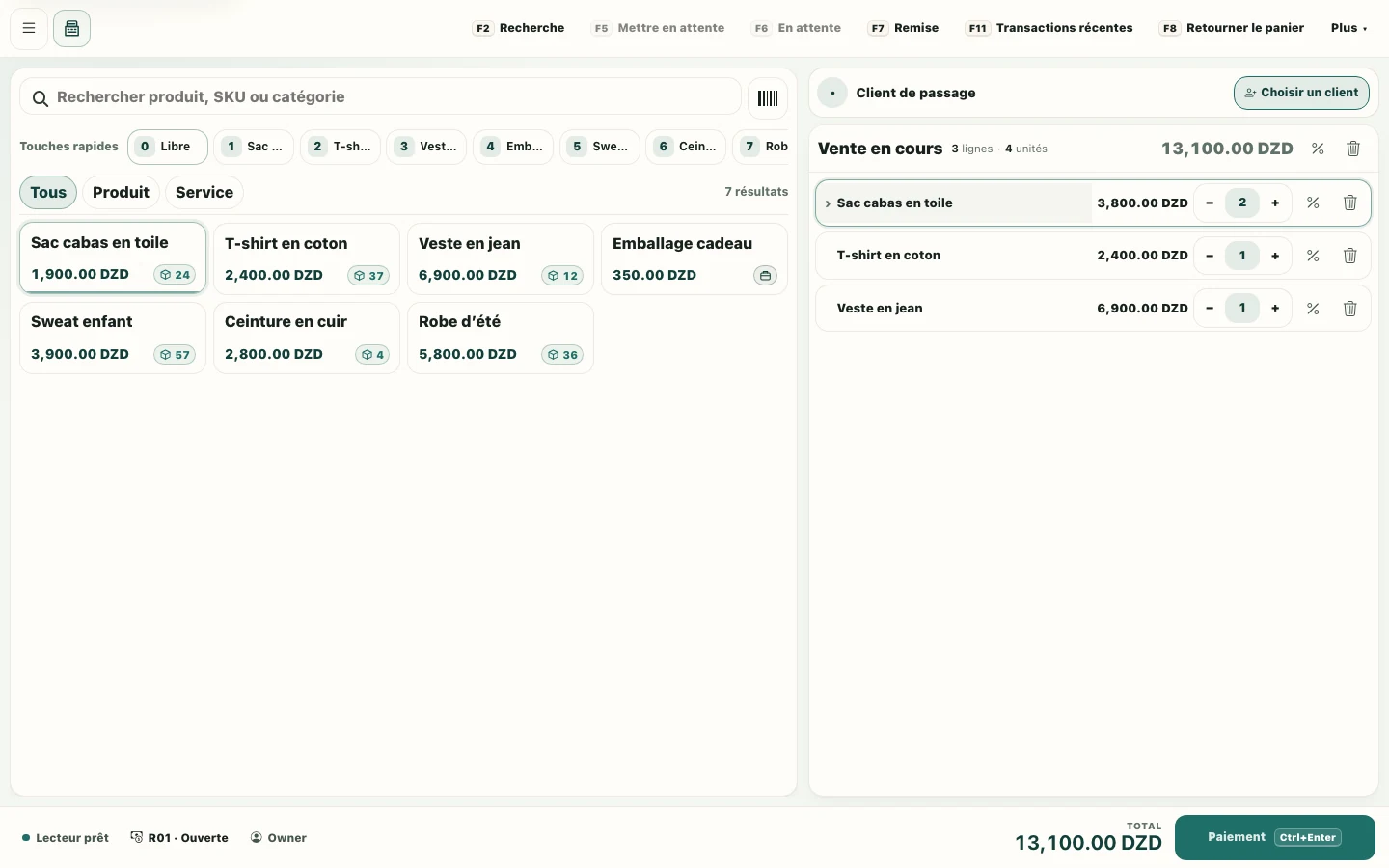 Caisse Minwel Business avec une vente réelle de démonstration